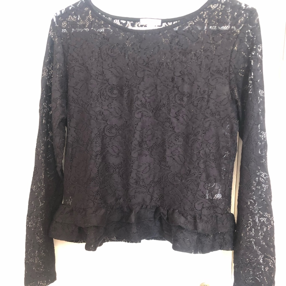 Black Lace Peplum Top by Bongo